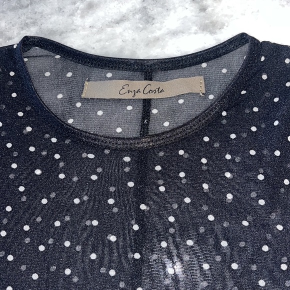 Enza Costa Sheer Crewneck Long Sleeve Polkadot Top - Picture 4 of 7